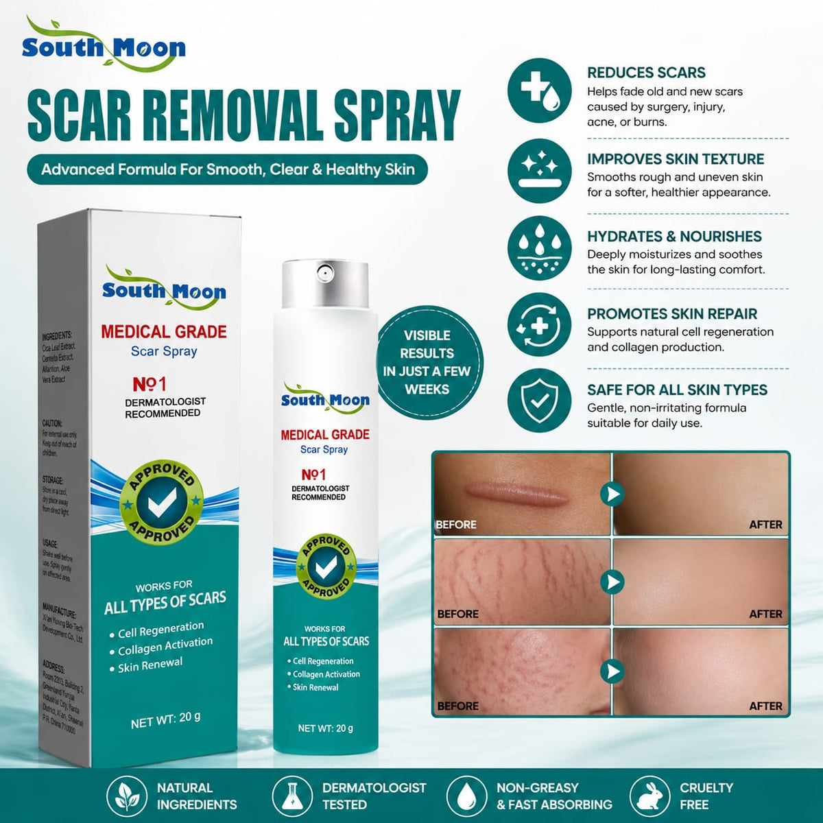 South Moon Scar Spray | Medical Grade Scar Removal & Skin Repair